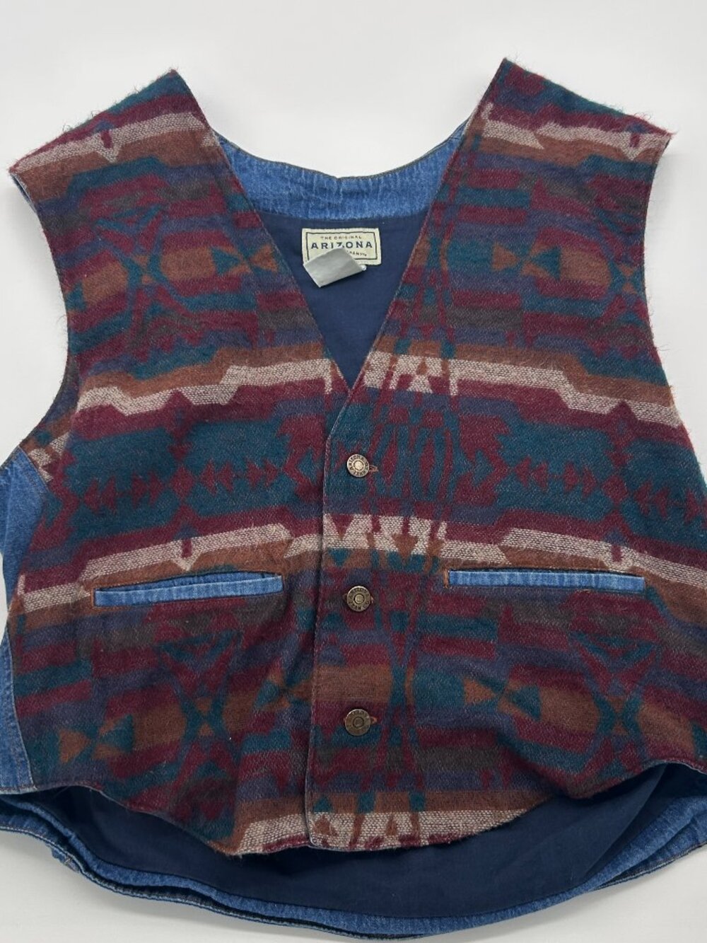 VTG Arizona Jean Company Vest Mens Unisex XL Aztec Denim Southwestern